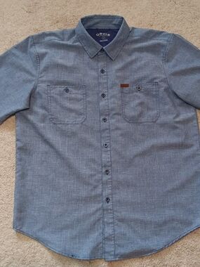 Orvis Classic Collection Men's Short Sleeve Button Down Shirt - Blue LARGE